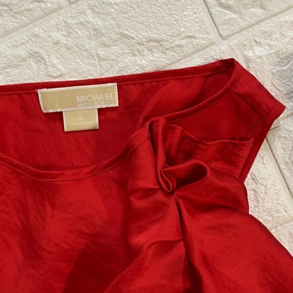 NWOT Michael Kors Side Ruffle Top Blouse Tunic Tank Shirt Red | Luxury Silk Fabr - Picture 3 of 7